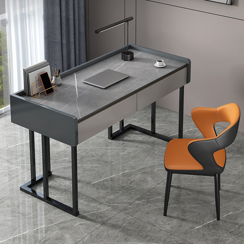 Contemporary Stone Writing Desk Bedroom Office Desk with 2 Drawers Gray Clearhalo 'furn' 'furn_office_desk' 'Furniture' 'Office Desks' 'Office Furniture' 'office_desk' 6521432
