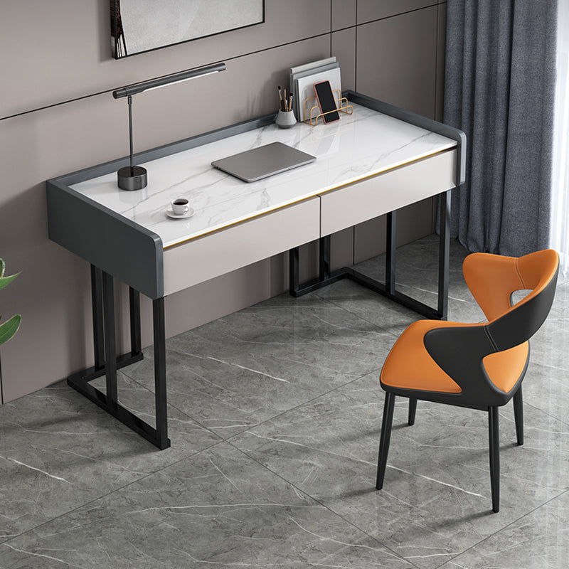 Contemporary Stone Writing Desk Bedroom Office Desk with 2 Drawers 31"L x 21"W x 31"H White Clearhalo 'furn' 'furn_office_desk' 'Furniture' 'Office Desks' 'Office Furniture' 'office_desk' 6521433