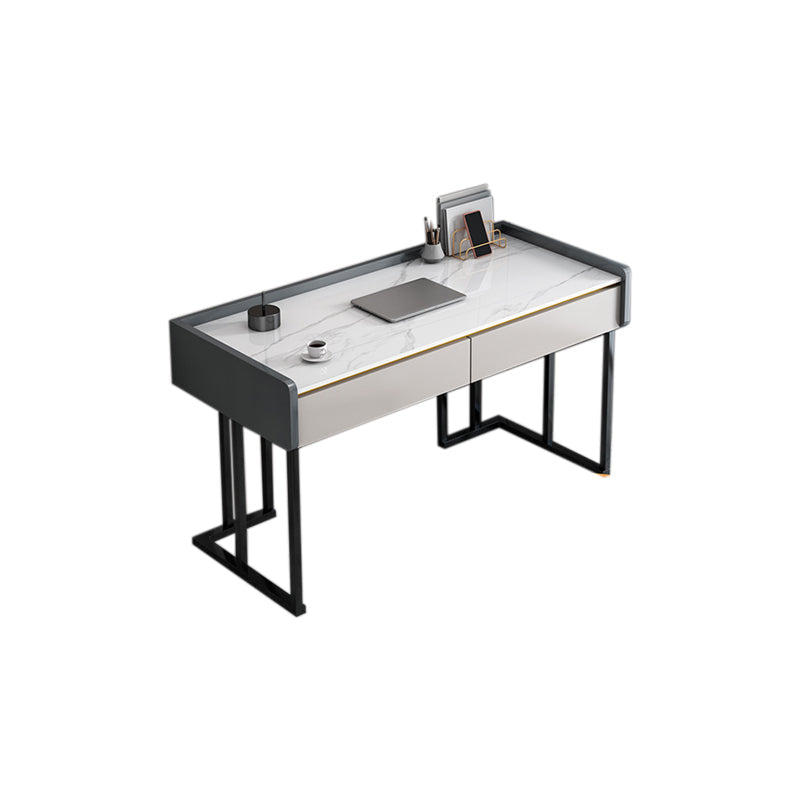 Contemporary Stone Writing Desk Bedroom Office Desk with 2 Drawers Clearhalo 'furn' 'furn_office_desk' 'Furniture' 'Office Desks' 'Office Furniture' 'office_desk' 6521435