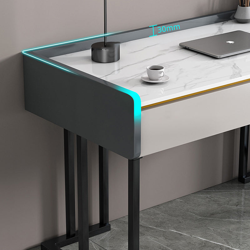 Contemporary Stone Writing Desk Bedroom Office Desk with 2 Drawers Clearhalo 'furn' 'furn_office_desk' 'Furniture' 'Office Desks' 'Office Furniture' 'office_desk' 6521436