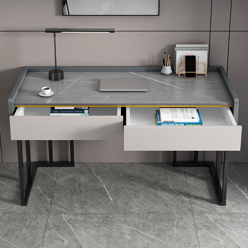 Contemporary Stone Writing Desk Bedroom Office Desk with 2 Drawers Clearhalo 'furn' 'furn_office_desk' 'Furniture' 'Office Desks' 'Office Furniture' 'office_desk' 6521441