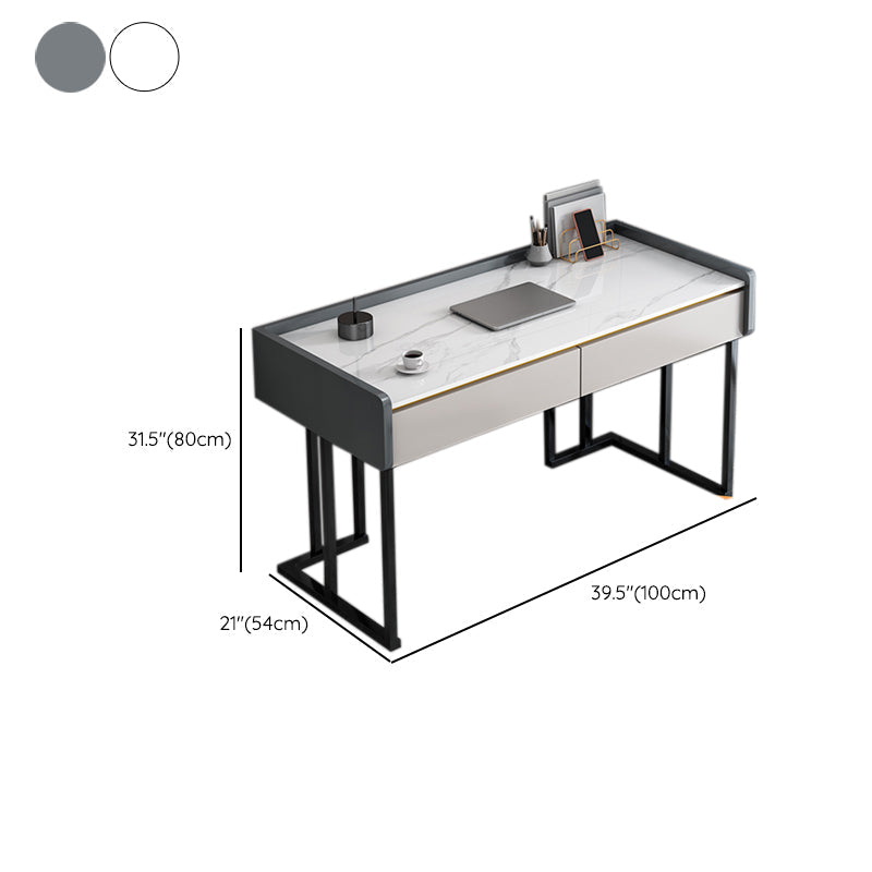Contemporary Stone Writing Desk Bedroom Office Desk with 2 Drawers Clearhalo 'furn' 'furn_office_desk' 'Furniture' 'Office Desks' 'Office Furniture' 'office_desk' 6521443