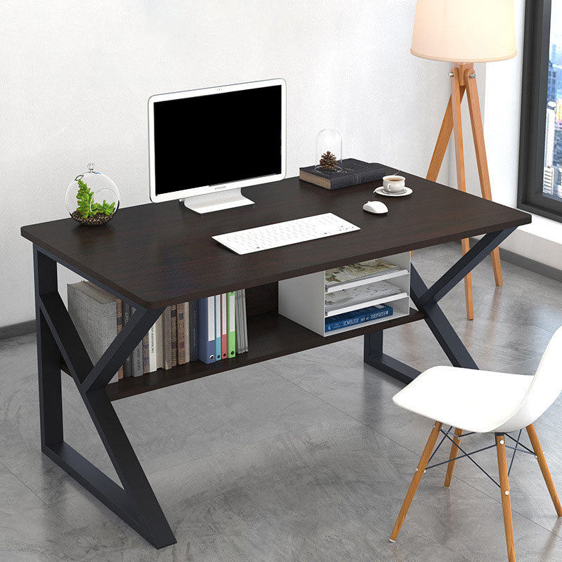 Industrial Curved Computer Desk Sled Office Desk with Storage Shelf Dark Walnut Clearhalo 'furn' 'furn_office_desk' 'Furniture' 'Office Desks' 'Office Furniture' 'office_desk' 6521600