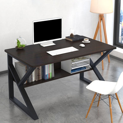 Industrial Curved Computer Desk Sled Office Desk with Storage Shelf Dark Walnut Clearhalo 'furn' 'furn_office_desk' 'Furniture' 'Office Desks' 'Office Furniture' 'office_desk' 6521600