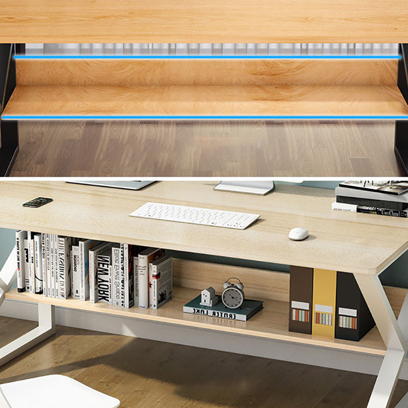Industrial Curved Computer Desk Sled Office Desk with Storage Shelf Clearhalo 'furn' 'furn_office_desk' 'Furniture' 'Office Desks' 'Office Furniture' 'office_desk' 6521607