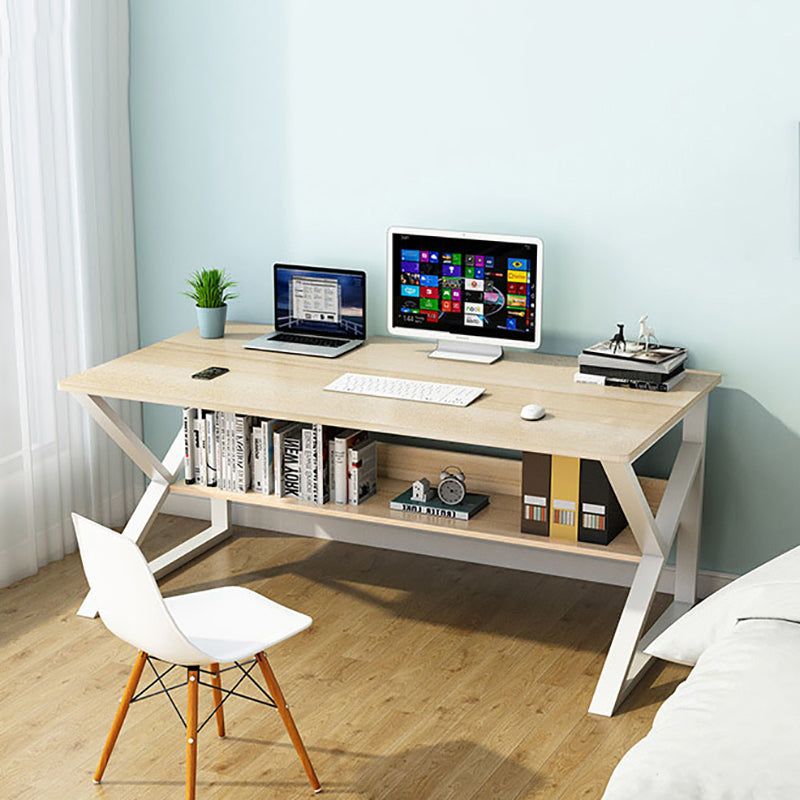 Industrial Curved Computer Desk Sled Office Desk with Storage Shelf Clearhalo 'furn' 'furn_office_desk' 'Furniture' 'Office Desks' 'Office Furniture' 'office_desk' 6521610