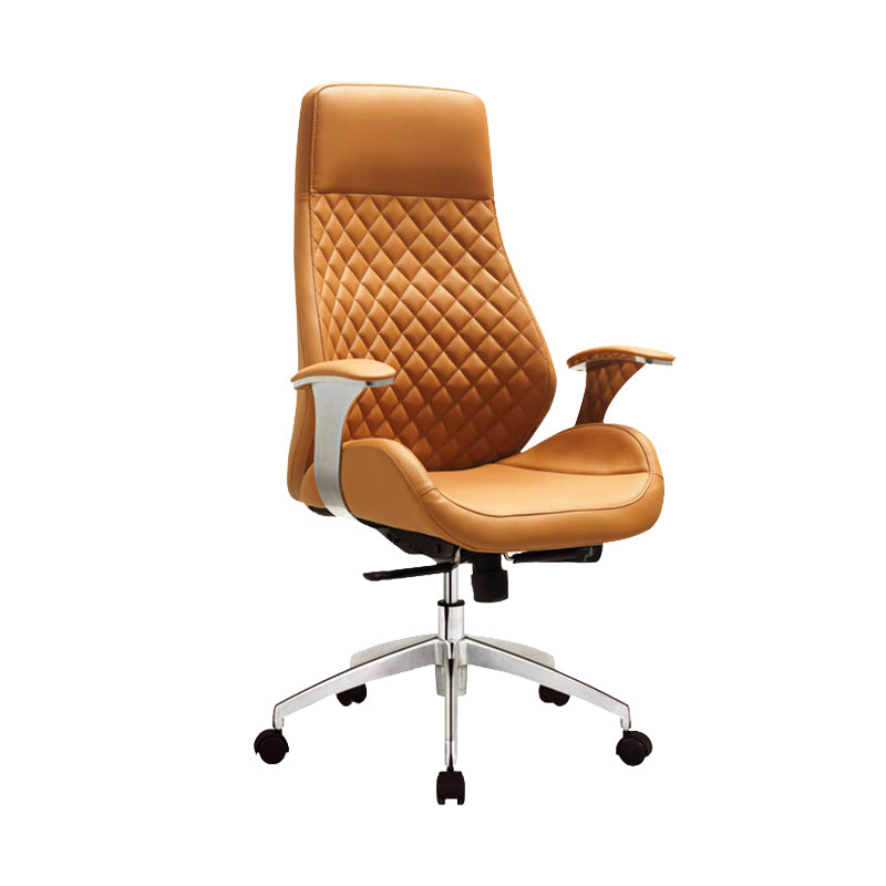 Modern Desk Chair Leather Computer Chair High/Mid Back Chair with Wheels/No Wheels Brown 1 Piece Clearhalo 'furn' 'furn_office_chair' 'Furniture' 'Office Chairs' 'Office Furniture' 'office_chair' 6522361
