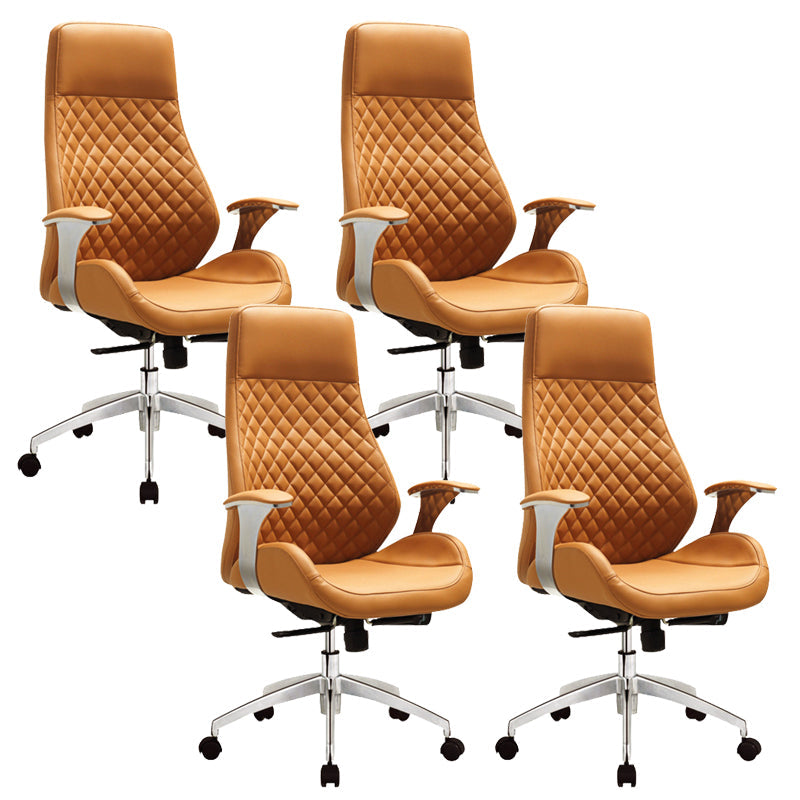 Modern Desk Chair Leather Computer Chair High/Mid Back Chair with Wheels/No Wheels Brown 4 Piece Set Clearhalo 'furn' 'furn_office_chair' 'Furniture' 'Office Chairs' 'Office Furniture' 'office_chair' 6522365