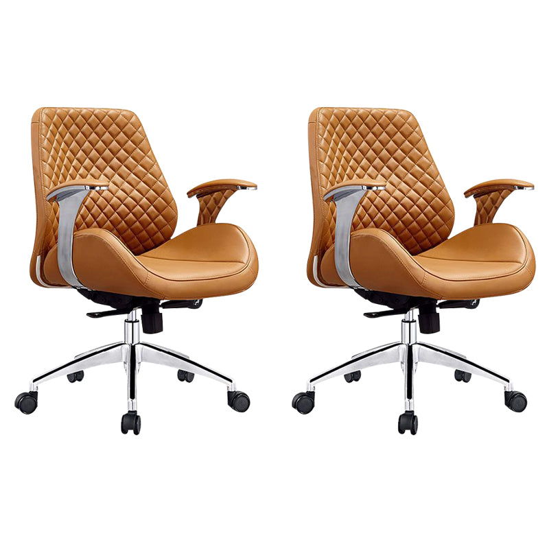 Modern Desk Chair Leather Computer Chair High/Mid Back Chair with Wheels/No Wheels Light Brown 2 Piece Set Clearhalo 'furn' 'furn_office_chair' 'Furniture' 'Office Chairs' 'Office Furniture' 'office_chair' 6522371