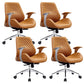 Modern Desk Chair Leather Computer Chair High/Mid Back Chair with Wheels/No Wheels Light Brown 4 Piece Set Clearhalo 'furn' 'furn_office_chair' 'Furniture' 'Office Chairs' 'Office Furniture' 'office_chair' 6522372