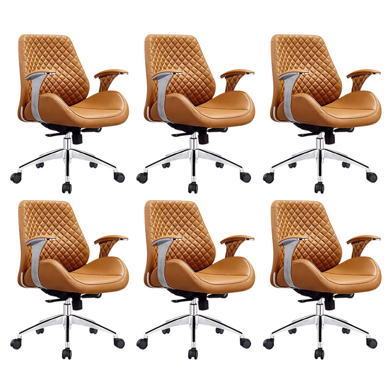 Modern Desk Chair Leather Computer Chair High/Mid Back Chair with Wheels/No Wheels Light Brown 6 Piece Set Clearhalo 'furn' 'furn_office_chair' 'Furniture' 'Office Chairs' 'Office Furniture' 'office_chair' 6522373