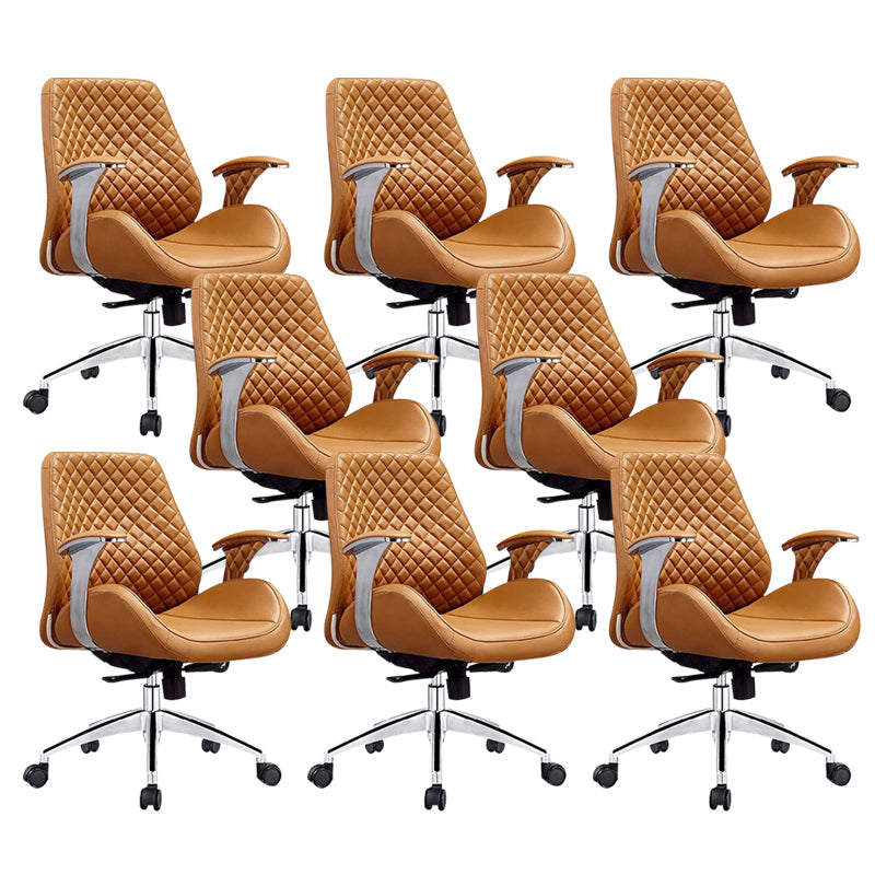 Modern Desk Chair Leather Computer Chair High/Mid Back Chair with Wheels/No Wheels Light Brown 8 Piece Set Clearhalo 'furn' 'furn_office_chair' 'Furniture' 'Office Chairs' 'Office Furniture' 'office_chair' 6522374
