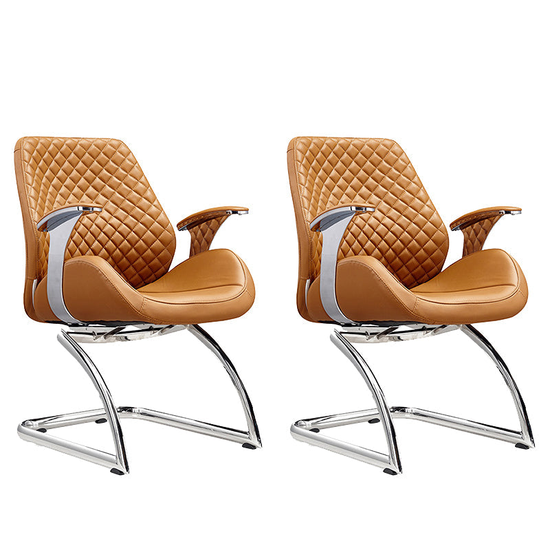 Modern Desk Chair Leather Computer Chair High/Mid Back Chair with Wheels/No Wheels Dark Brown 2 Piece Set Clearhalo 'furn' 'furn_office_chair' 'Furniture' 'Office Chairs' 'Office Furniture' 'office_chair' 6522376