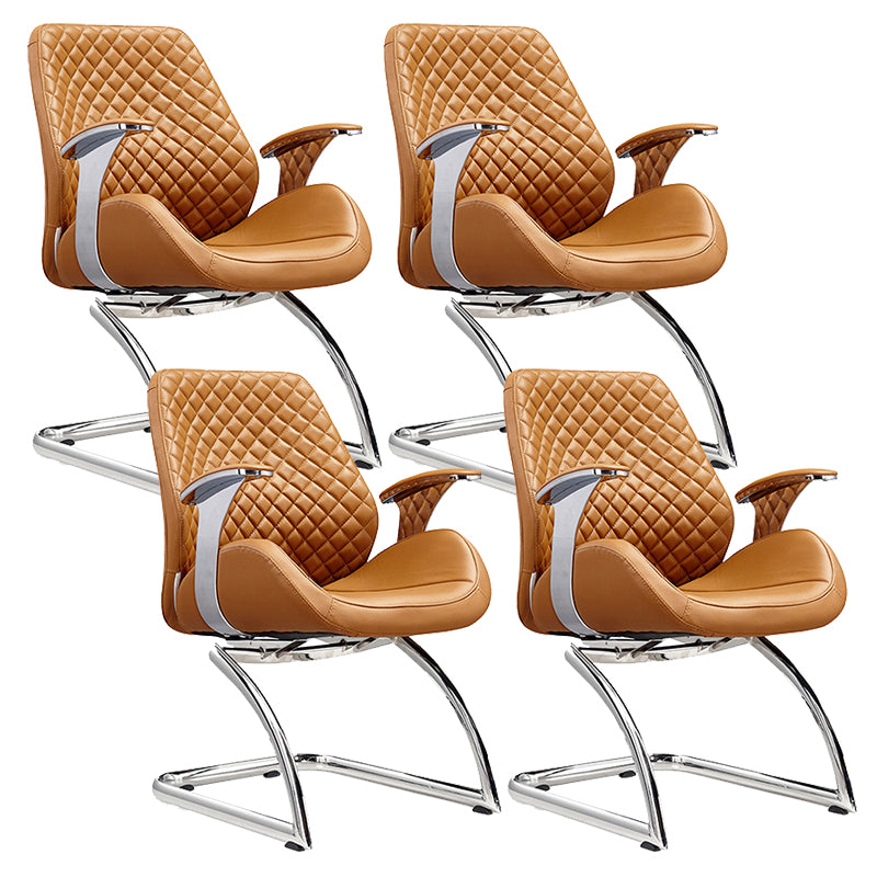 Modern Desk Chair Leather Computer Chair High/Mid Back Chair with Wheels/No Wheels Dark Brown 4 Piece Set Clearhalo 'furn' 'furn_office_chair' 'Furniture' 'Office Chairs' 'Office Furniture' 'office_chair' 6522377