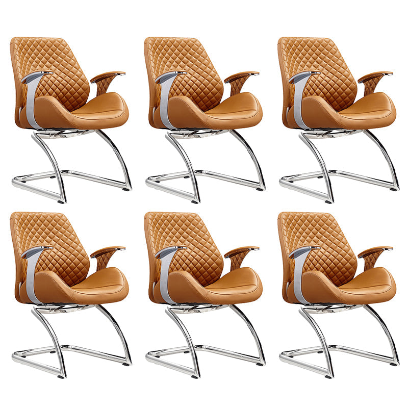 Modern Desk Chair Leather Computer Chair High/Mid Back Chair with Wheels/No Wheels Dark Brown 6 Piece Set Clearhalo 'furn' 'furn_office_chair' 'Furniture' 'Office Chairs' 'Office Furniture' 'office_chair' 6522378