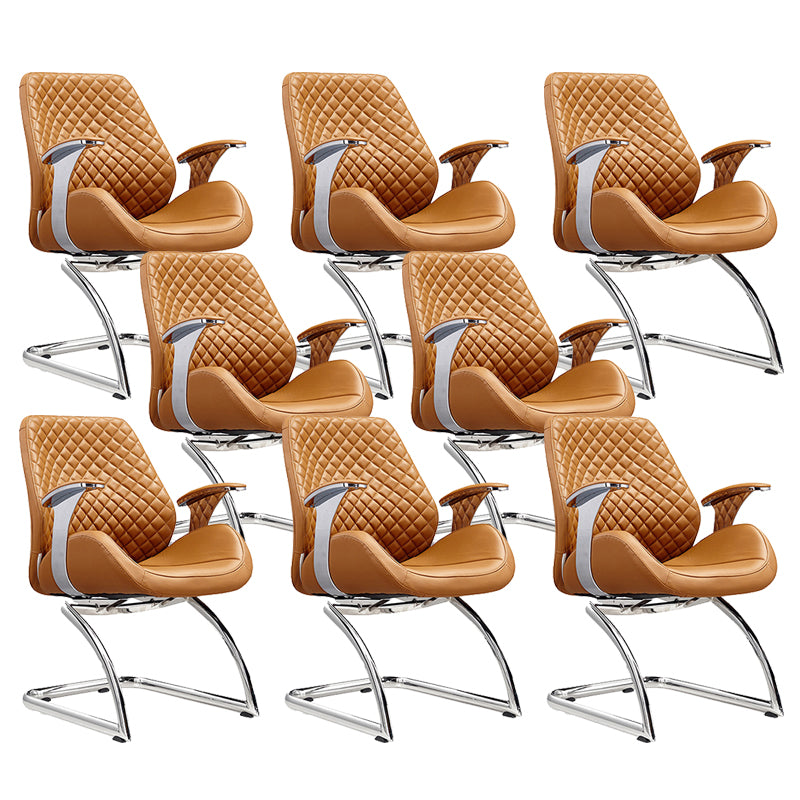 Modern Desk Chair Leather Computer Chair High/Mid Back Chair with Wheels/No Wheels Dark Brown 8 Piece Set Clearhalo 'furn' 'furn_office_chair' 'Furniture' 'Office Chairs' 'Office Furniture' 'office_chair' 6522379