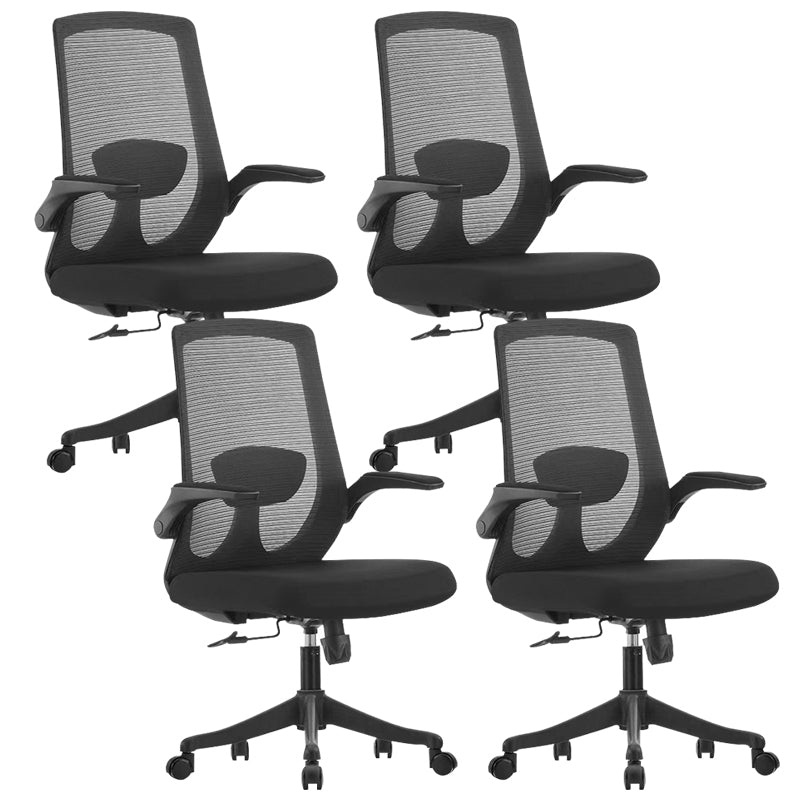 Contemporary Breathable Air Grid Chair Microfiber Desk Mid Back Chair Black 4 Piece Set Clearhalo 'furn' 'furn_office_chair' 'Furniture' 'Office Chairs' 'Office Furniture' 'office_chair' 6522407
