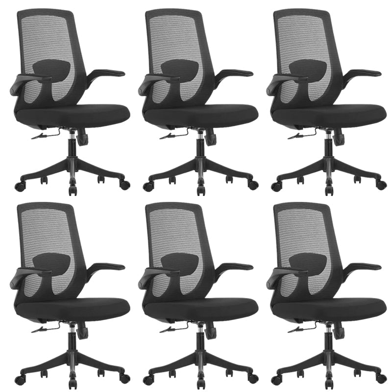 Contemporary Breathable Air Grid Chair Microfiber Desk Mid Back Chair Black 6 Piece Set Clearhalo 'furn' 'furn_office_chair' 'Furniture' 'Office Chairs' 'Office Furniture' 'office_chair' 6522409
