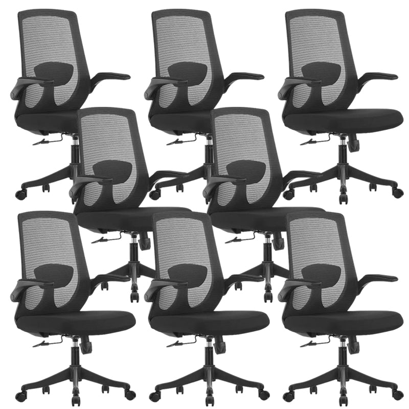 Contemporary Breathable Air Grid Chair Microfiber Desk Mid Back Chair Black 8 Piece Set Clearhalo 'furn' 'furn_office_chair' 'Furniture' 'Office Chairs' 'Office Furniture' 'office_chair' 6522411