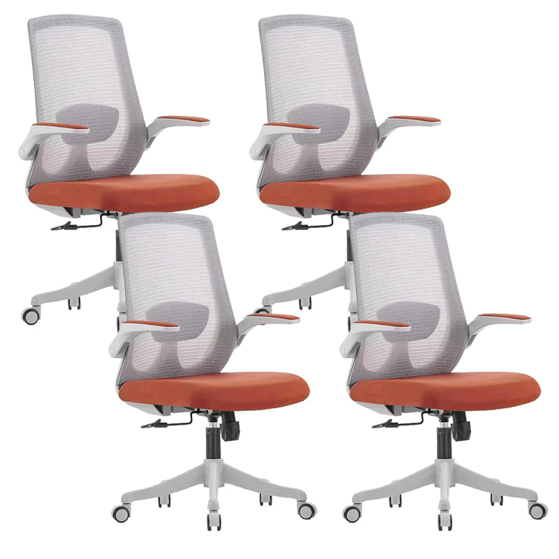 Contemporary Breathable Air Grid Chair Microfiber Desk Mid Back Chair Orange 4 Piece Set Clearhalo 'furn' 'furn_office_chair' 'Furniture' 'Office Chairs' 'Office Furniture' 'office_chair' 6522416