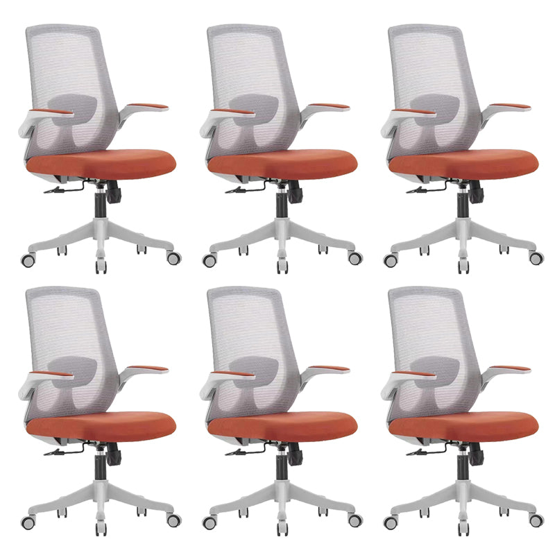 Contemporary Breathable Air Grid Chair Microfiber Desk Mid Back Chair Orange 6 Piece Set Clearhalo 'furn' 'furn_office_chair' 'Furniture' 'Office Chairs' 'Office Furniture' 'office_chair' 6522417