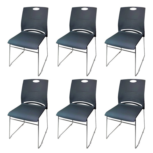 21" Wide Modern Desk Chair No Wheels Armless Conference Chair Black 6 Piece Set
