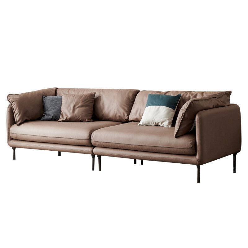 Mid-Century Modern Leather Sofa 32.28" Tall Tuxedo Arm Sofa with Pillows