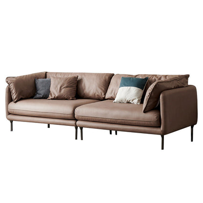 Mid-Century Modern Leather Sofa 32.28" Tall Tuxedo Arm Sofa with Pillows