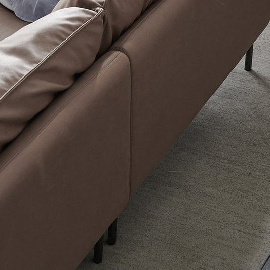 Mid-Century Modern Leather Sofa 32.28" Tall Tuxedo Arm Sofa with Pillows