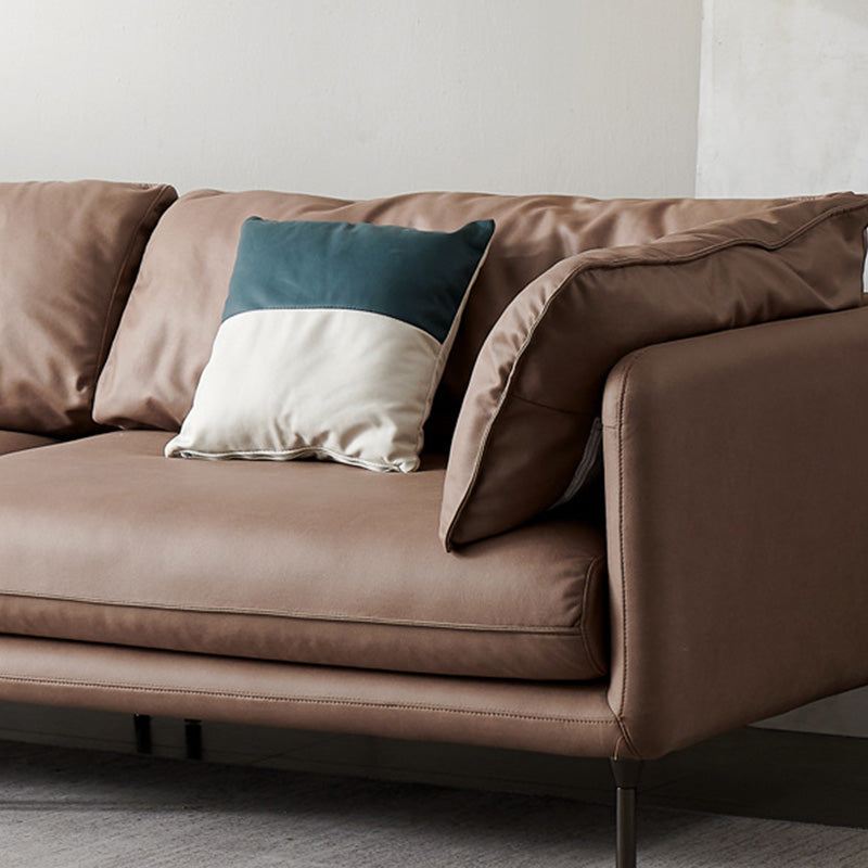 Mid-Century Modern Leather Sofa 32.28" Tall Tuxedo Arm Sofa with Pillows