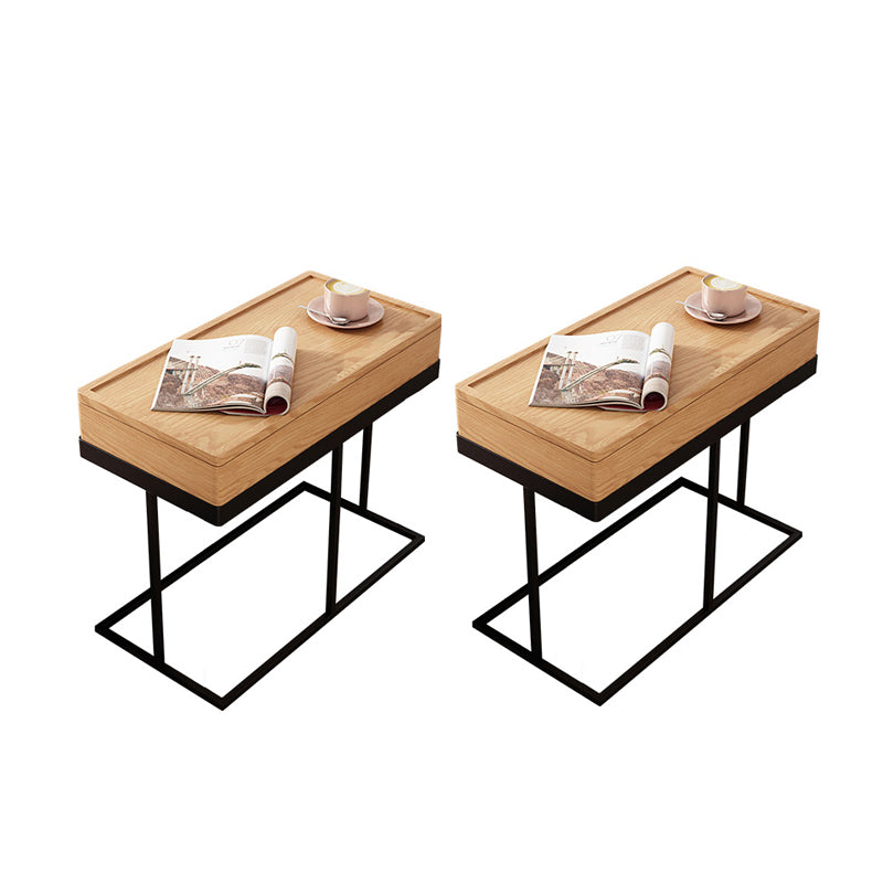 Modernistic Solid Wood with Storage Rectangular Tray Top Side Table