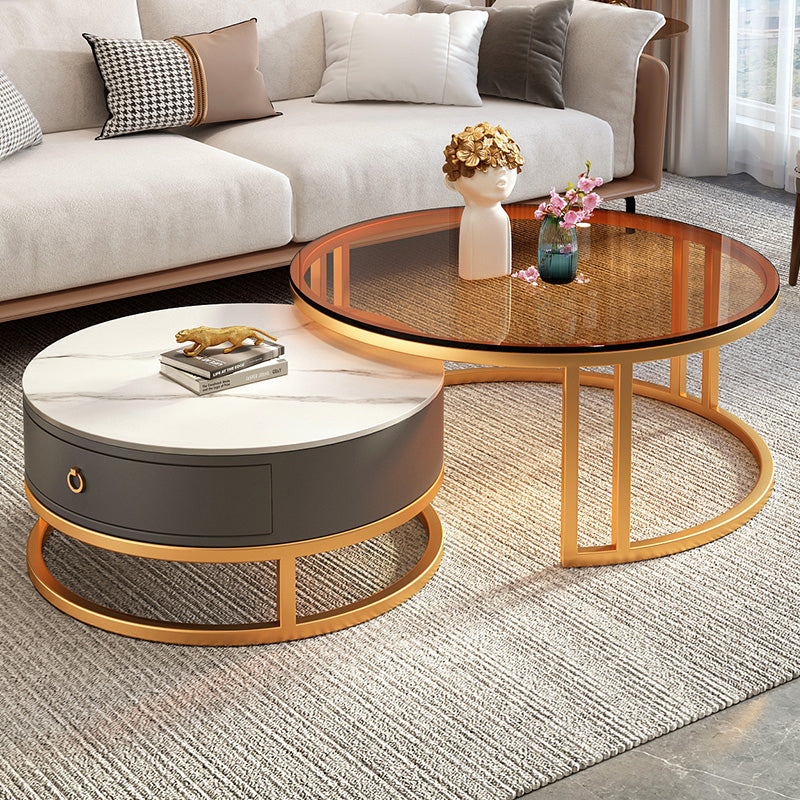 Modern Glass Coffee Cocktail Table Round Nesting Coffee Table Set Clearhalo 'Coffee & Accent Tables' 'Coffee Tables' 'coffee_tables' 'furn' 'furn_coffee_tables' 'Furniture' 'Living Room Furniture' 6522886