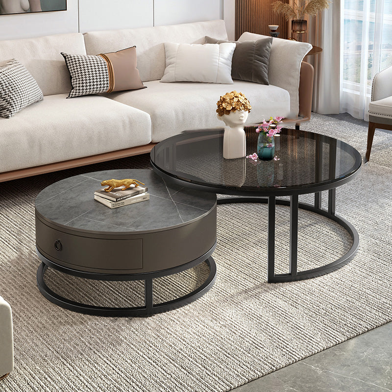 Modern Glass Coffee Cocktail Table Round Nesting Coffee Table Set Black Clearhalo 'Coffee & Accent Tables' 'Coffee Tables' 'coffee_tables' 'furn' 'furn_coffee_tables' 'Furniture' 'Living Room Furniture' 6522887