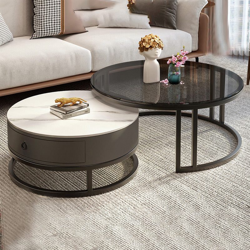 Modern Glass Coffee Cocktail Table Round Nesting Coffee Table Set Clearhalo 'Coffee & Accent Tables' 'Coffee Tables' 'coffee_tables' 'furn' 'furn_coffee_tables' 'Furniture' 'Living Room Furniture' 6522893