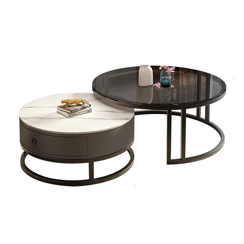 Modern Glass Coffee Cocktail Table Round Nesting Coffee Table Set Black White Gray Clearhalo 'Coffee & Accent Tables' 'Coffee Tables' 'coffee_tables' 'furn' 'furn_coffee_tables' 'Furniture' 'Living Room Furniture' 6522895