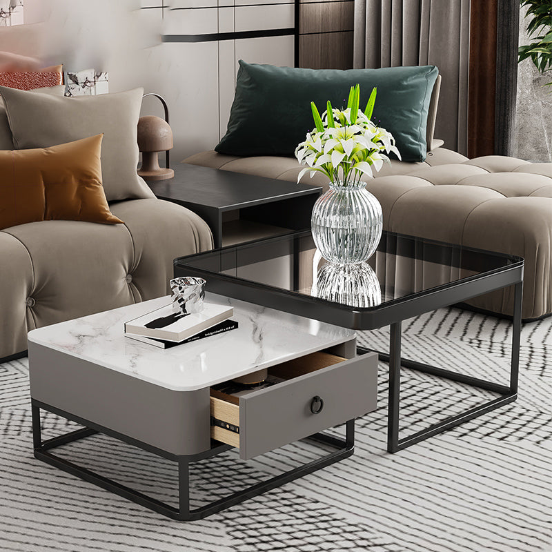 Slate Square End Table Frame Modern Coffee Table with Drawer Black Clearhalo 'Coffee & Accent Tables' 'Coffee Tables' 'coffee_tables' 'furn' 'furn_coffee_tables' 'Furniture' 'Living Room Furniture' 6522904