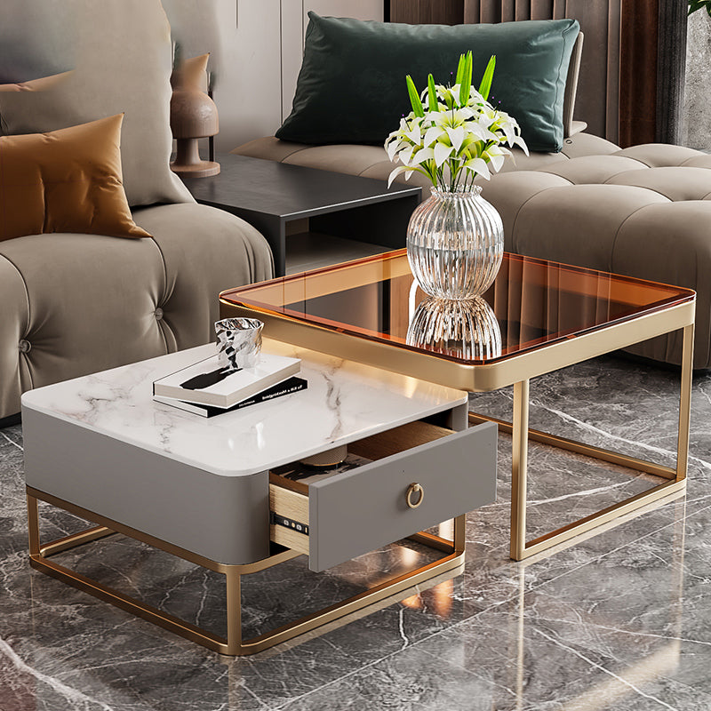 Slate Square End Table Frame Modern Coffee Table with Drawer Orange Clearhalo 'Coffee & Accent Tables' 'Coffee Tables' 'coffee_tables' 'furn' 'furn_coffee_tables' 'Furniture' 'Living Room Furniture' 6522905