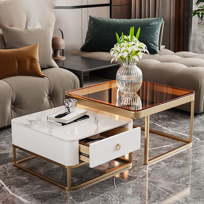 Slate Square End Table Frame Modern Coffee Table with Drawer Tan Clearhalo 'Coffee & Accent Tables' 'Coffee Tables' 'coffee_tables' 'furn' 'furn_coffee_tables' 'Furniture' 'Living Room Furniture' 6522907