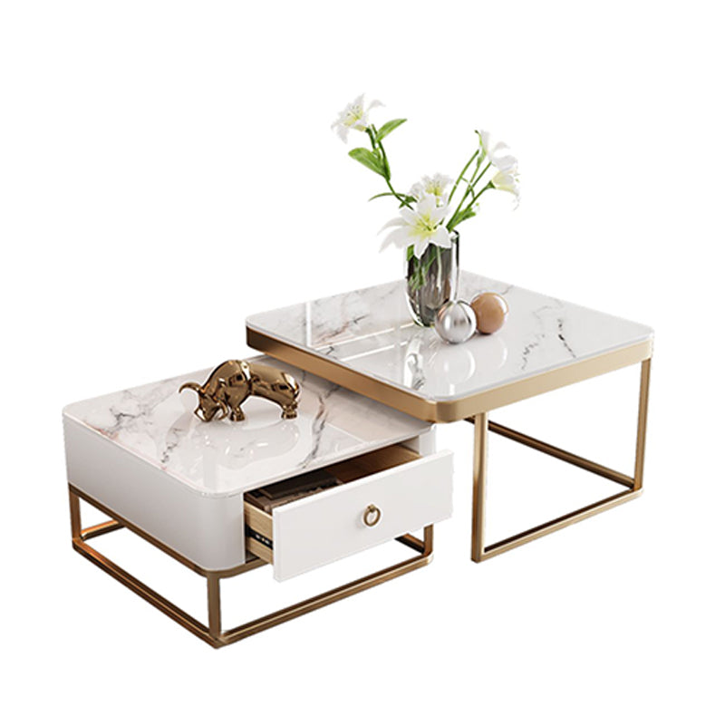 Slate Square End Table Frame Modern Coffee Table with Drawer White Clearhalo 'Coffee & Accent Tables' 'Coffee Tables' 'coffee_tables' 'furn' 'furn_coffee_tables' 'Furniture' 'Living Room Furniture' 6522910