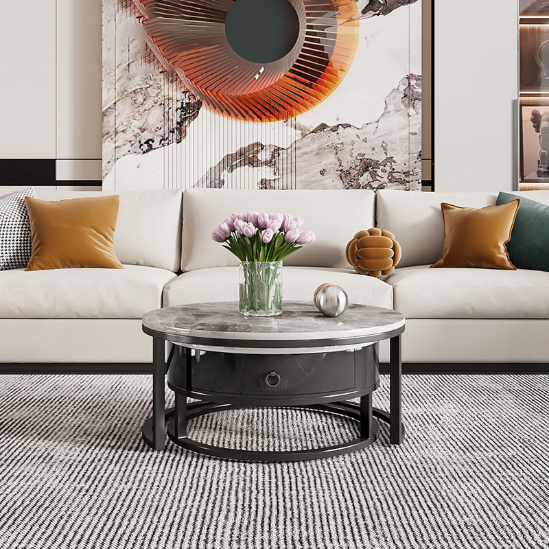 Slate Coffee Cocktail Table Round Coffee Table Set with Drawer Clearhalo 'Coffee & Accent Tables' 'Coffee Tables' 'coffee_tables' 'furn' 'furn_coffee_tables' 'Furniture' 'Living Room Furniture' 6522951