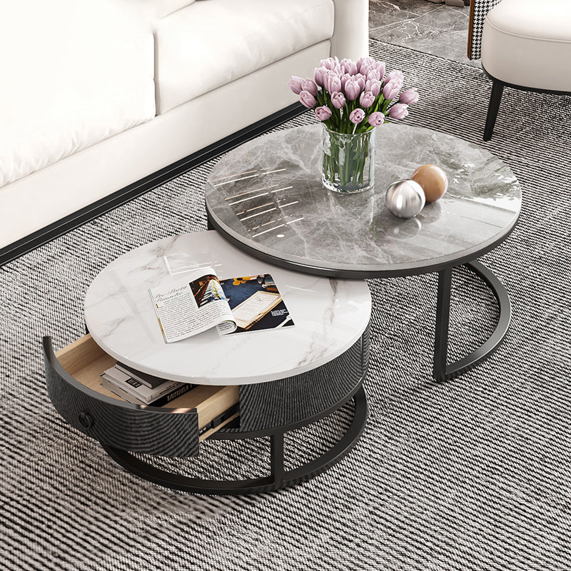 Slate Coffee Cocktail Table Round Coffee Table Set with Drawer Clearhalo 'Coffee & Accent Tables' 'Coffee Tables' 'coffee_tables' 'furn' 'furn_coffee_tables' 'Furniture' 'Living Room Furniture' 6522952