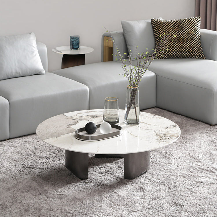 Glam Round Slate Cocktail Table Stainless Steel 3 Legs Coffee Table Clearhalo 'Coffee & Accent Tables' 'Coffee Tables' 'coffee_tables' 'furn' 'furn_coffee_tables' 'Furniture' 'Living Room Furniture' 6522997