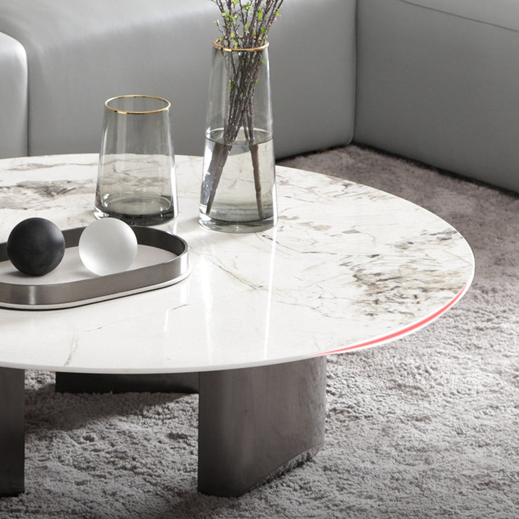 Glam Round Slate Cocktail Table Stainless Steel 3 Legs Coffee Table Clearhalo 'Coffee & Accent Tables' 'Coffee Tables' 'coffee_tables' 'furn' 'furn_coffee_tables' 'Furniture' 'Living Room Furniture' 6522998