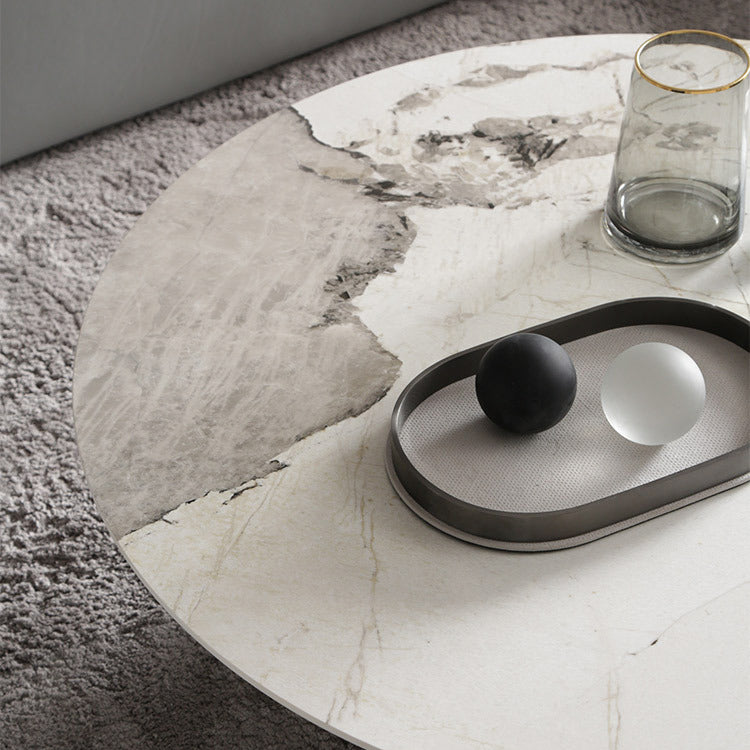 Glam Round Slate Cocktail Table Stainless Steel 3 Legs Coffee Table Clearhalo 'Coffee & Accent Tables' 'Coffee Tables' 'coffee_tables' 'furn' 'furn_coffee_tables' 'Furniture' 'Living Room Furniture' 6523001