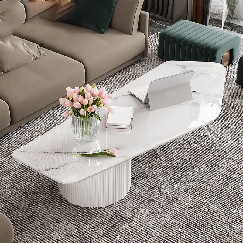 Tavolino da cocktail moderno in ardesia a forma libera con 2 cassetti, bianco