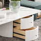 Tavolino da cocktail moderno in ardesia a forma libera con 2 cassetti, bianco