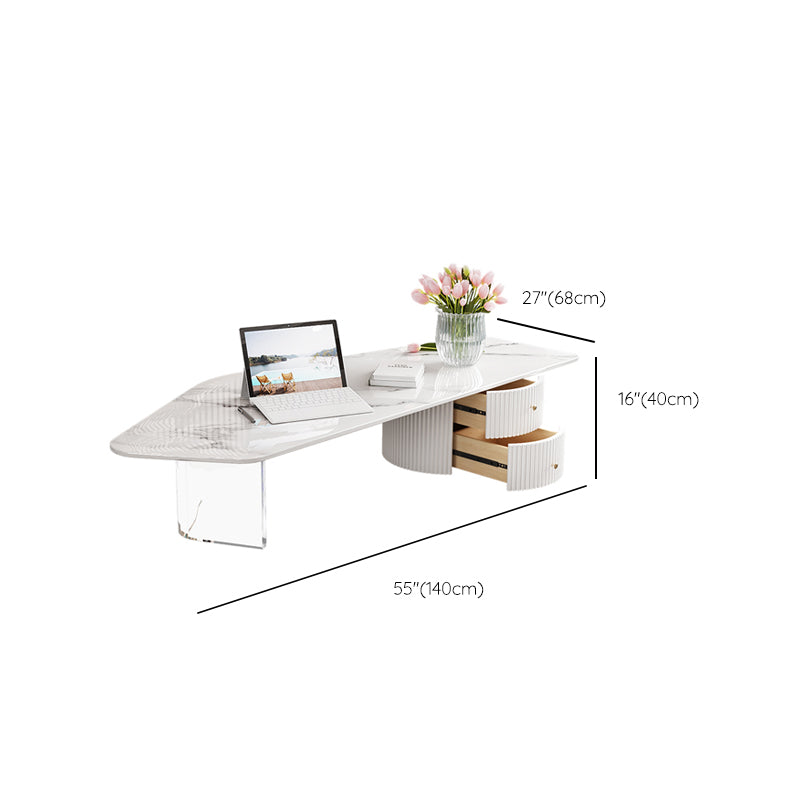Tavolino da cocktail moderno in ardesia a forma libera con 2 cassetti, bianco