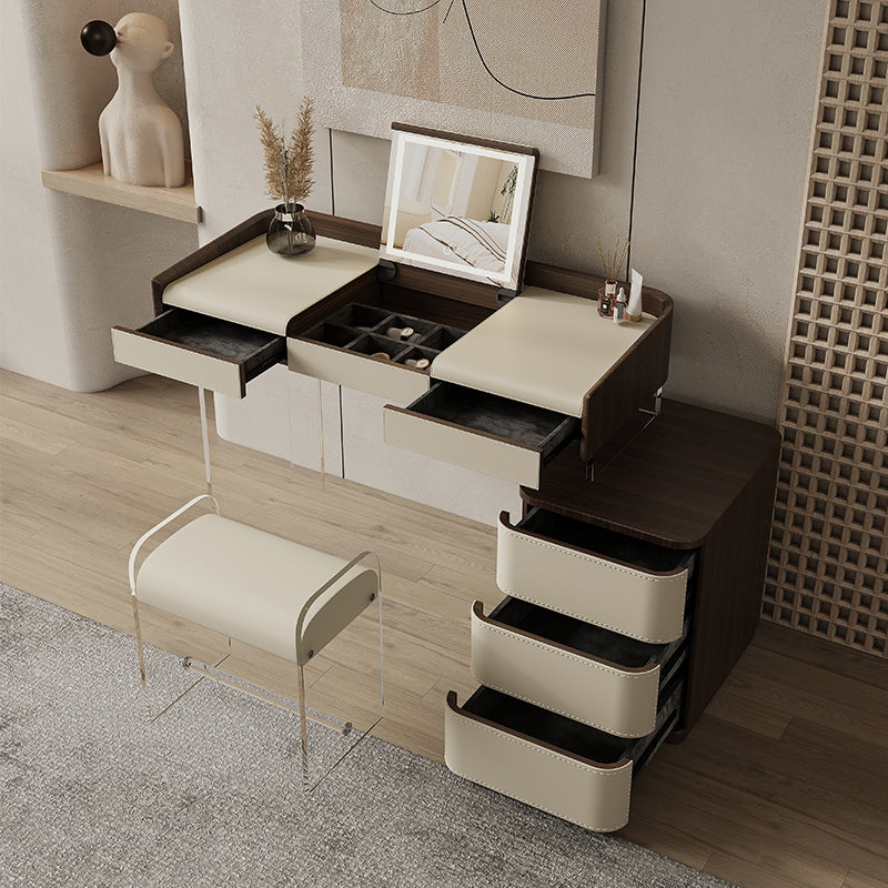 Tavolo da toeletta da toeletta in legno per trucco a flip-top con 5 cassetti