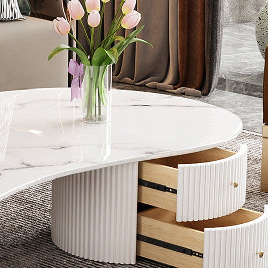 Free Form Slate Cocktail Table Abstract Base Coffee Table with 2 Drawers