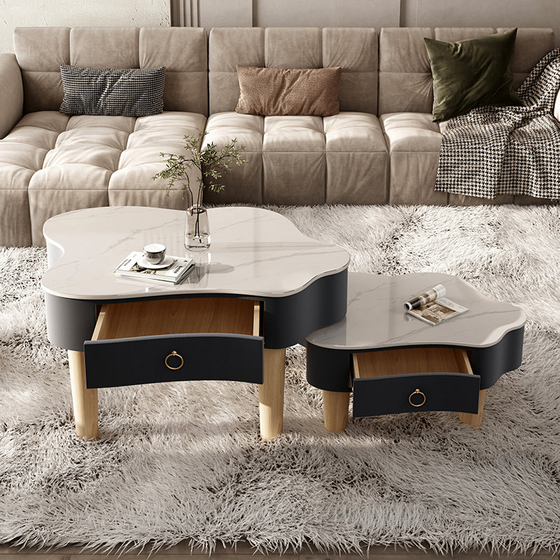 Modern Free Form Slate Cocktail Table Wood 4 Legs Coffee Table with Drawers Clearhalo 'Coffee & Accent Tables' 'Coffee Tables' 'coffee_tables' 'furn' 'furn_coffee_tables' 'Furniture' 'Living Room Furniture' 6523203